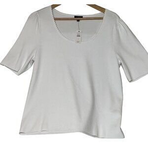 NWT Talbots White Scoop Neck Short Sleeve Top Large Pull Over Minimalist Stretch